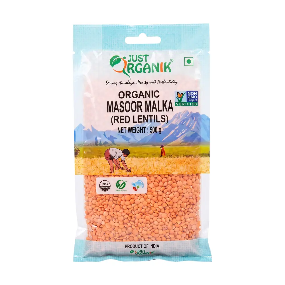 Đậu Lăng Đỏ Hữu Cơ, Organic Masoor Malka, Red Lentils (500g) - JUST ORGANIK